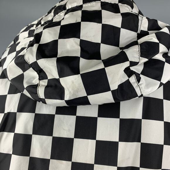 NICK WOOSTER Size M Black White Checkered Nylon Hooded Jacket - Picture 6 of 10